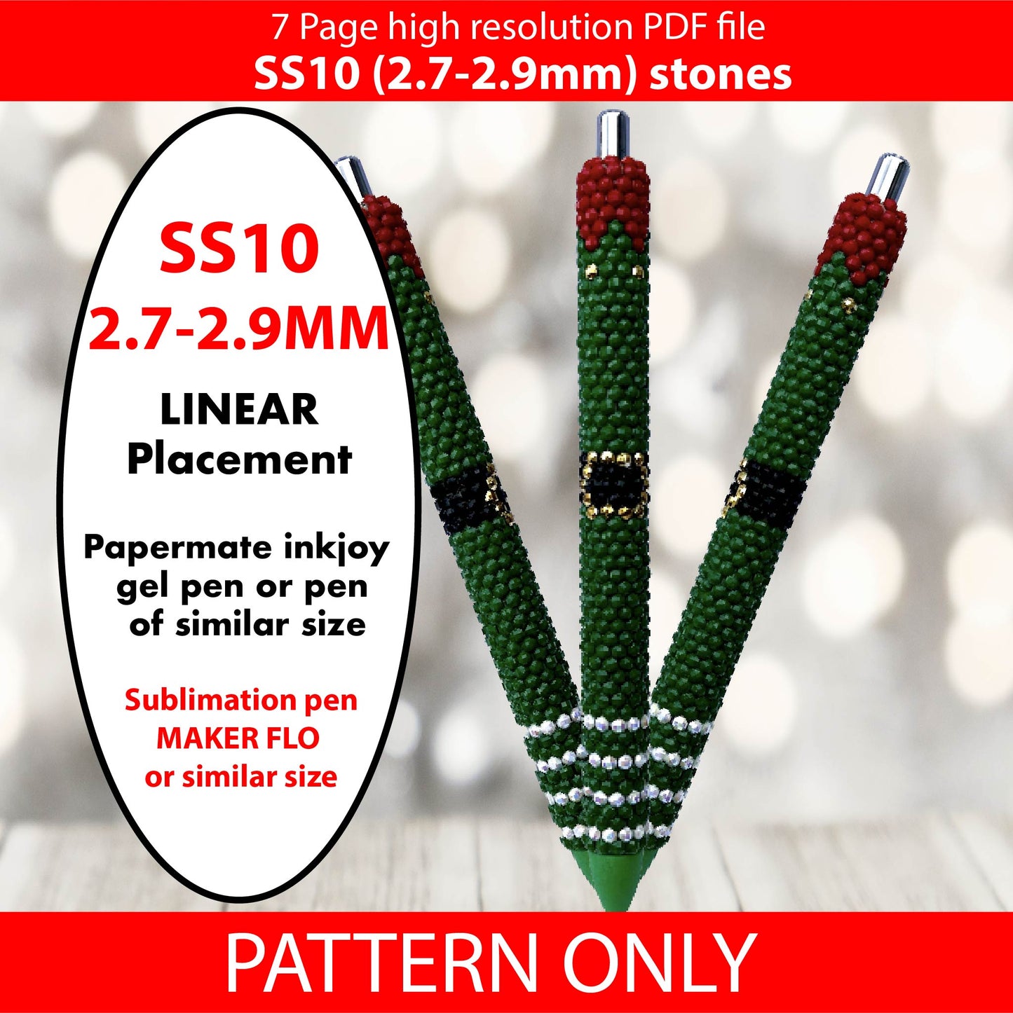 SS10 (2.7-2.9mm) Christmas Elf bling pen graph,bling template,rhinestone pattern,bling pen wrap,PDF,full color pattern,honeycomb,christmas,gnome,shelf