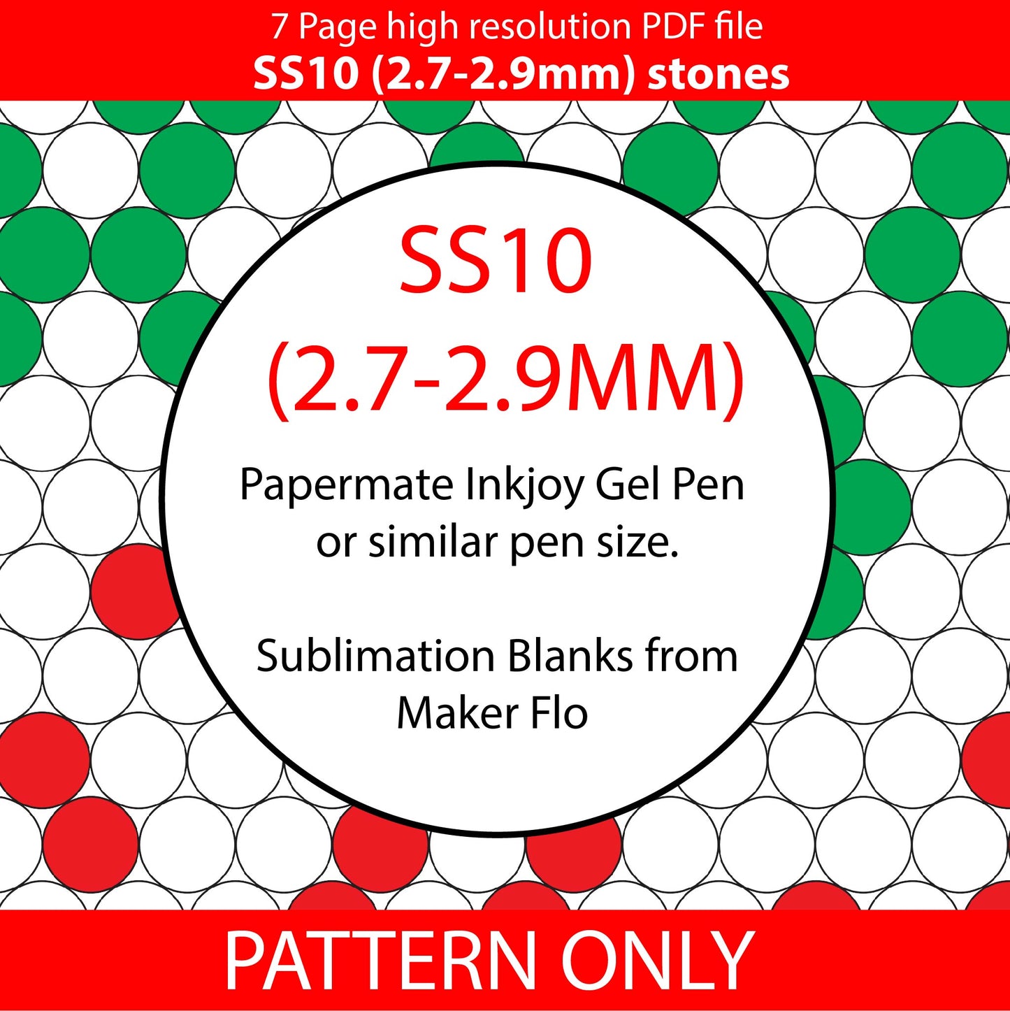 SS10 (2.7-2.9mm) Red white green ombre bling pen graph,bling template,rhinestone pattern, bling pen wrap,PDF,full color pattern,honeycomb,christmas,dotz,diy