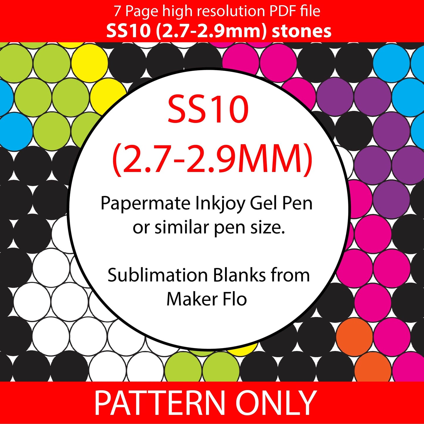 SS10 (2.7-2.9mm) White leopard neon rainbow bling pen pattern,bling pen,bling tumbler,inkjoy,crystal bling pen,pdf,peyote,honeycomb,diy,template,ss10