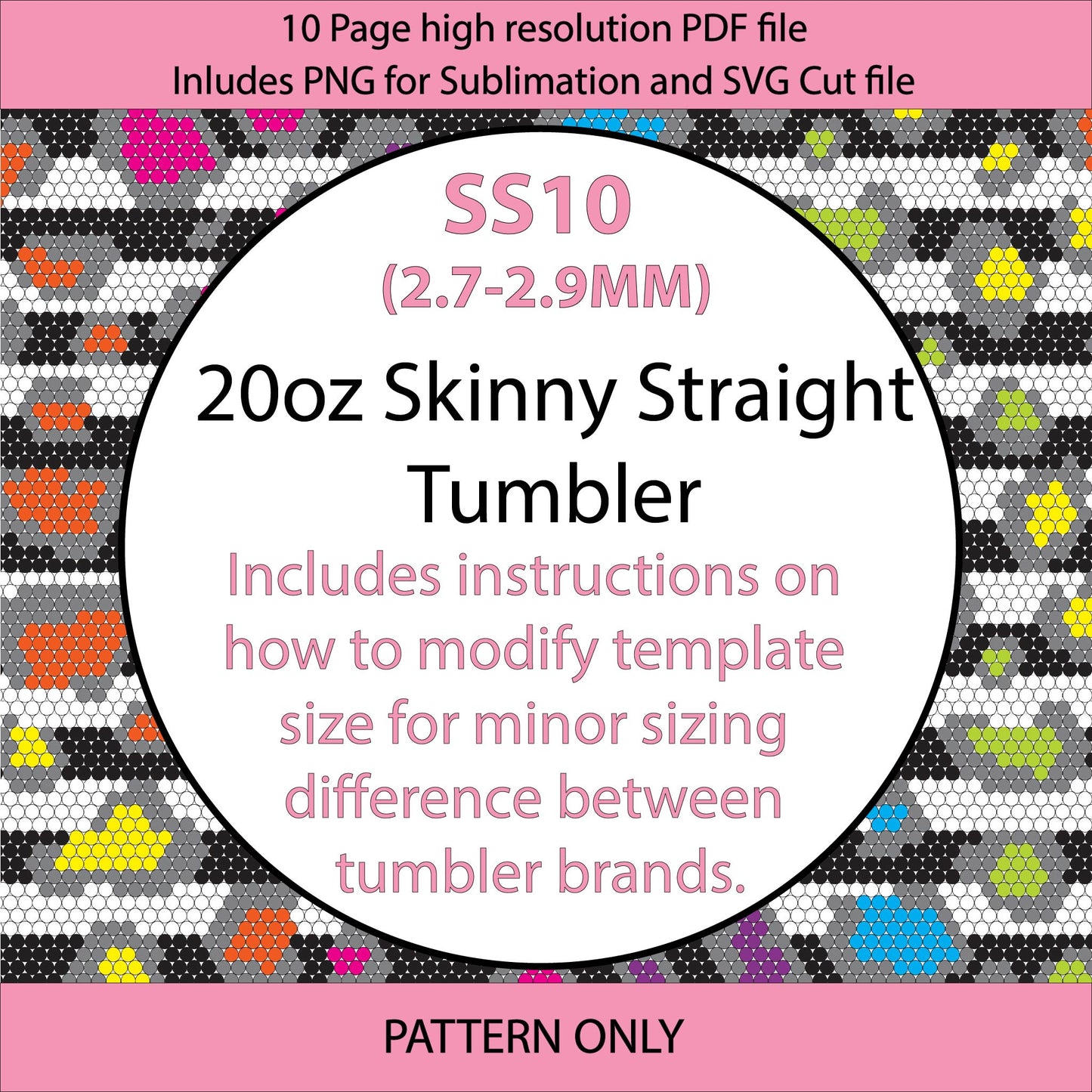 SS10 (2.7-2.9mm) Rainbow Leopard Black and White striped bling tumbler,rainbow tumbler,neon rainbow leopard template,diy,rhinestone graph,bling template,dotz,LGBTQIA+,gift