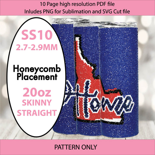 SS10 (2.7-2.9mm) Idaho State bling tumbler,bling pattern,tumbler graph,rhinestone tumbler,honeycomb template,dotz,home sweet home,red white blue, states