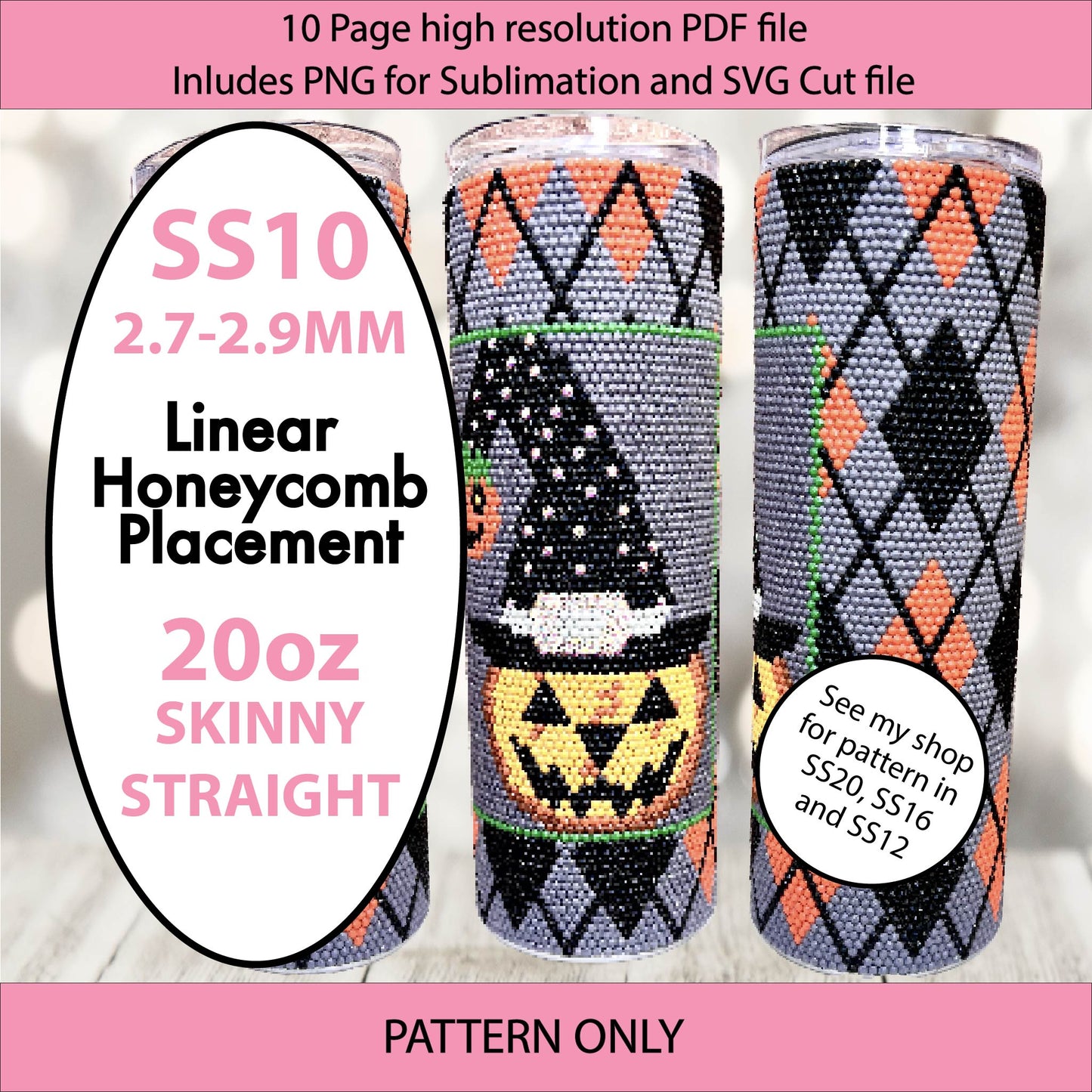 SS10 (2.7-2.9MM) Midnight pumpking argyle bling tumbler,halloween,bling pattern,tumbler graph,rhinestone tumbler,tumbler template,full color pattern,diy