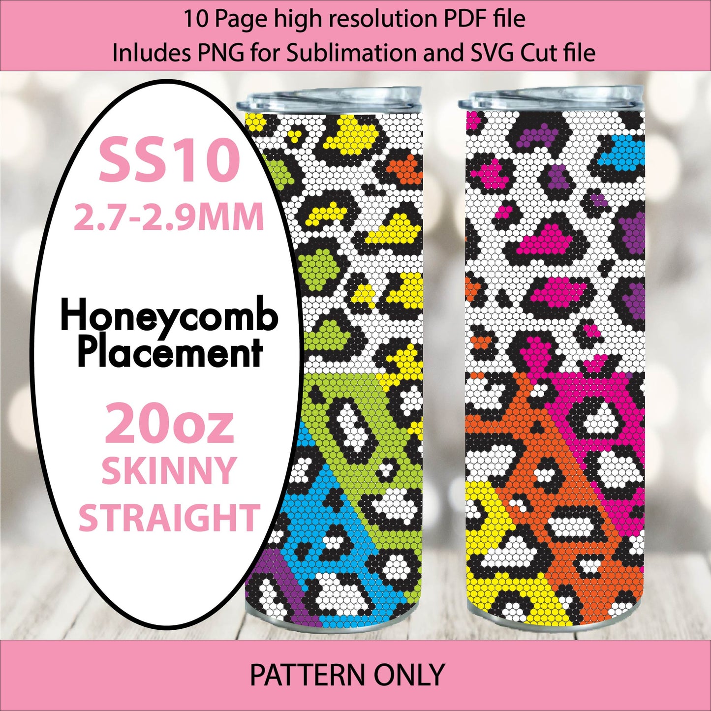 SS10 (2.7-2.9mm) Neon Leopard Flip bling tumbler pattern,rhinestone tumblers,rhinestone patterns,bling patterns,sublimation,rainbow,gifts for her, diy