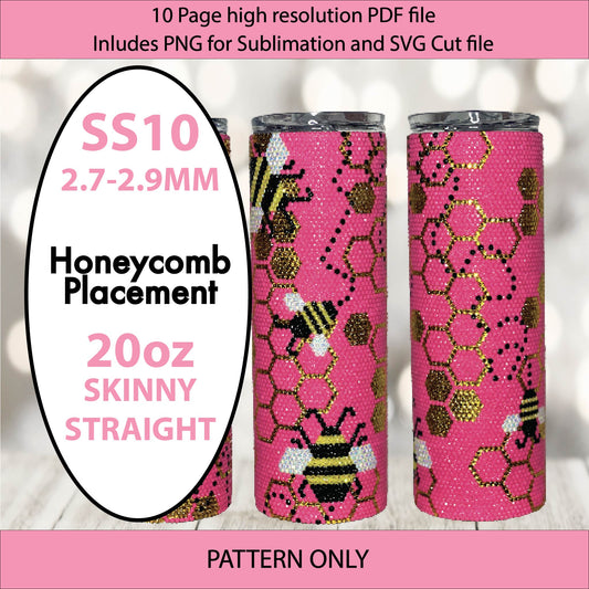 SS10 (2.7-2.9mm) Hot Pink Honeybees bling tumbler,rhintestone template,bling graph,tumbler wrap,bling sublimation,PNG,pdf,svg,diy,golden honeycomb