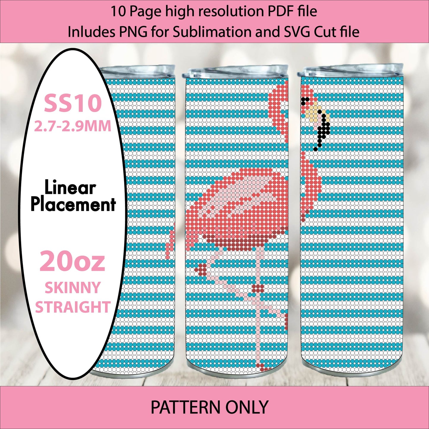 SS10 (2.7-2.9mm) Flamingo Stripes bling tumbler,bling pattern,bling tumbler graph,rhinestone tumbler, linear template,Pink flamingo, dancing flamingo, flamingo love, summer birds, warm weather birds