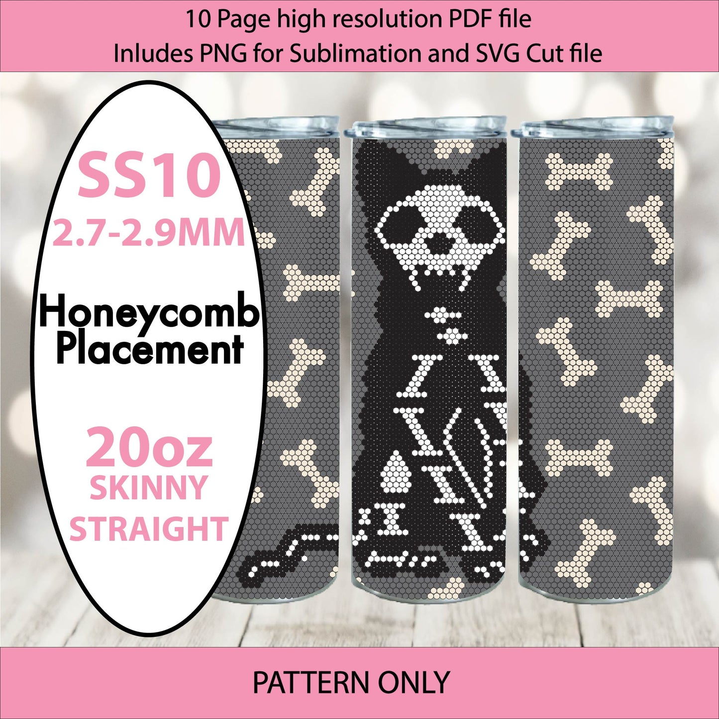 SS10 (2.7-2.9mm) Cats N Bones bling tumbler,bling pattern,bling tumbler graph,rhinestone tumbler,linear tumbler template,halloween bling,scary trees