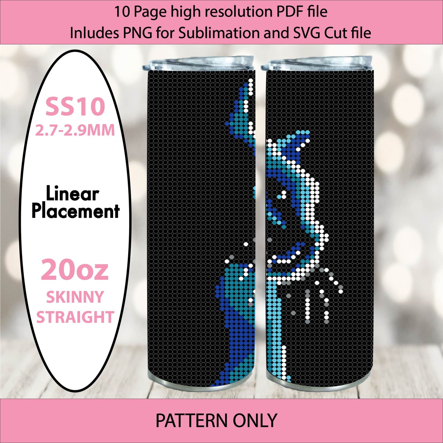 SS10 (2.7-2.9mm) Blue Kitty Profile bling tumbler,bling pattern,bling tumbler graph,rhinestone tumbler,linear tumbler template