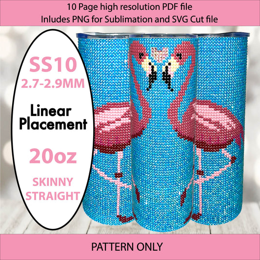 SS10 (2.7-2.9mm) Dual Flamingo bling tumbler,bling pattern,bling tumbler graph,rhinestone tumbler, linear template,Pink flamingo, dancing flamingo, flamingo love, summer birds, warm weather birds