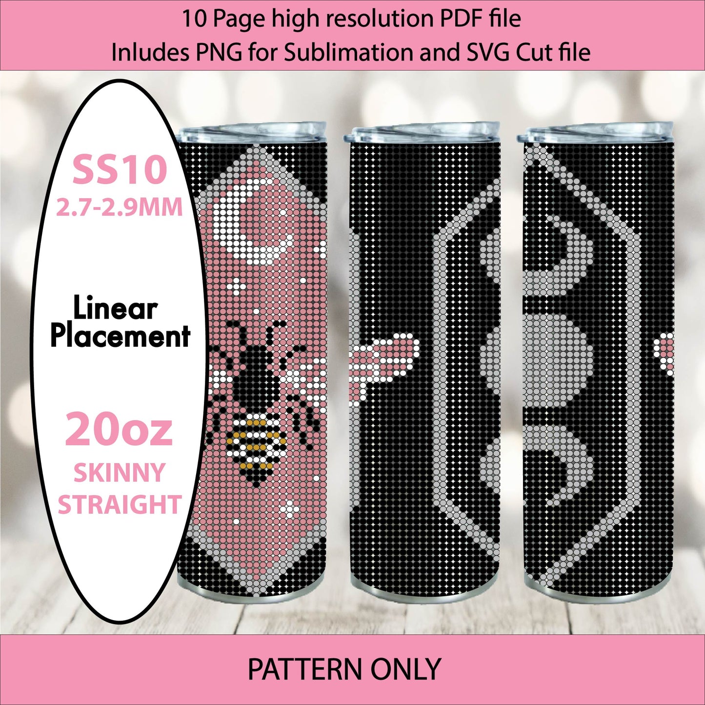 SS10 (2.7-2.9mm) Black and Silver Triple Goddess bling tumbler,rhintestone template,bling graph,tumbler wrap,bling sublimation,PNG,pdf,svg,diy