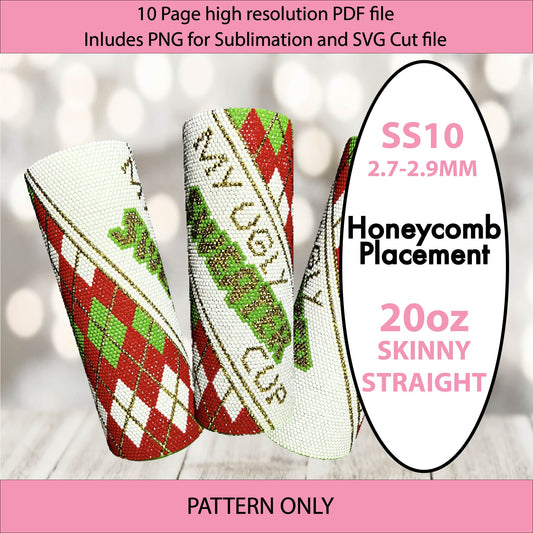 SS10 (2.7-2.9mm) Ugly Sweater Bling tumbler graph,bling template,rhinestone pattern,tumbler wrap,PDF,full color pattern,honeycomb,santa,christmas,xmas gift