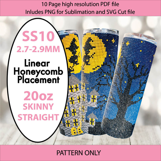 SS10 (2.7-2.9mm) Spooky castle bling tumbler,bling pattern,bling tumbler graph,rhinestone tumbler,linear tumbler template,halloween bling,scary trees