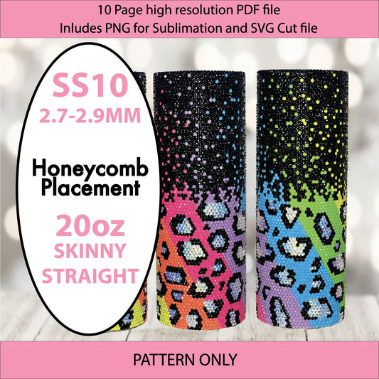 SS10 (2.7-2.9mm) Neon Leopard Pixel Burst bling tumbler pattern,rhinestone tumblers,rhinestone patterns,bling patterns,sublimation,rainbow,gifts for her