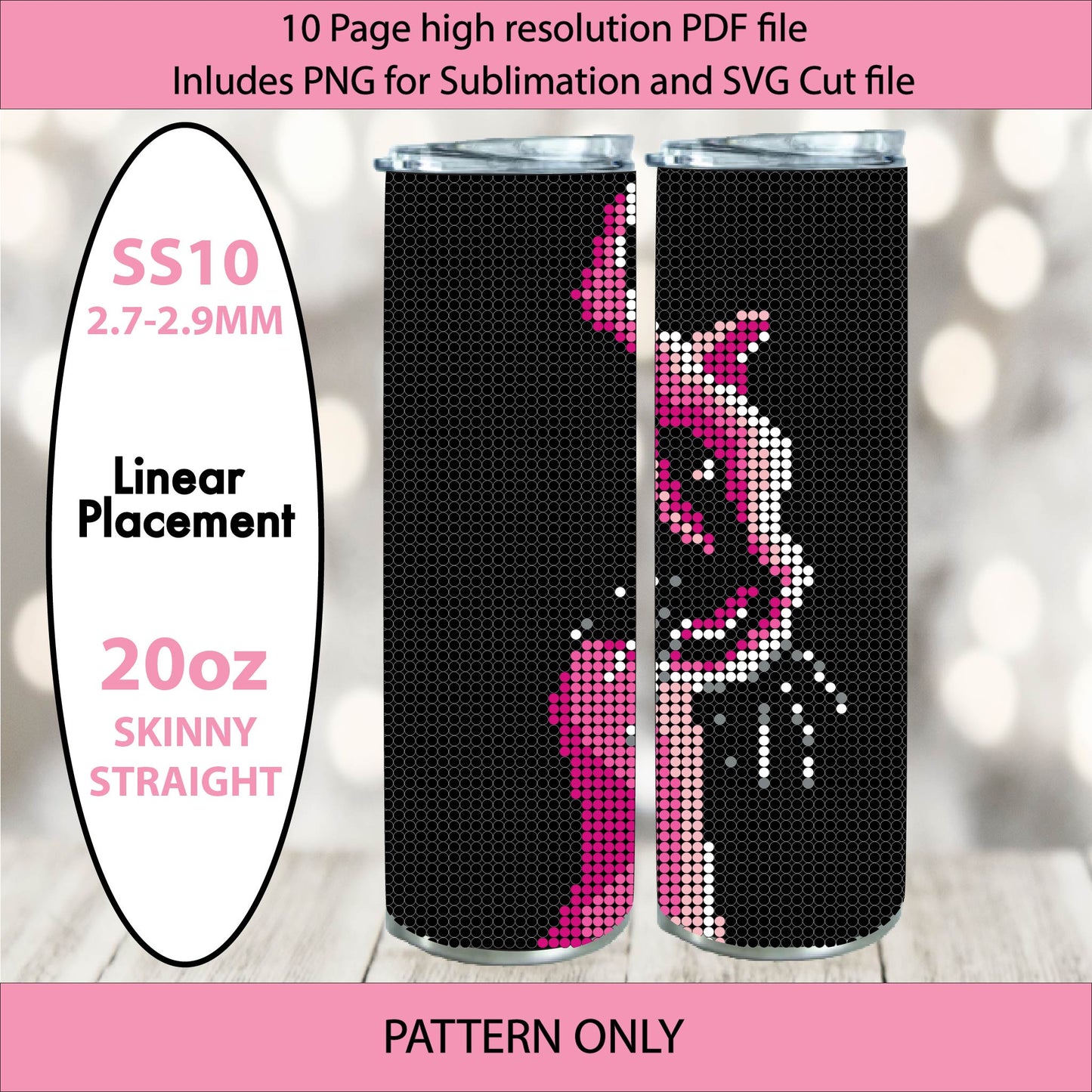 SS10 (2.7-2.9mm) Pink Kitty Profile bling tumbler,bling pattern,bling tumbler graph,rhinestone tumbler,linear tumbler template