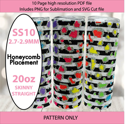 SS10 (2.7-2.9mm) Rainbow Leopard Black and White striped bling tumbler,rainbow tumbler,neon rainbow leopard template,diy,rhinestone graph,bling template,dotz,LGBTQIA+,gift