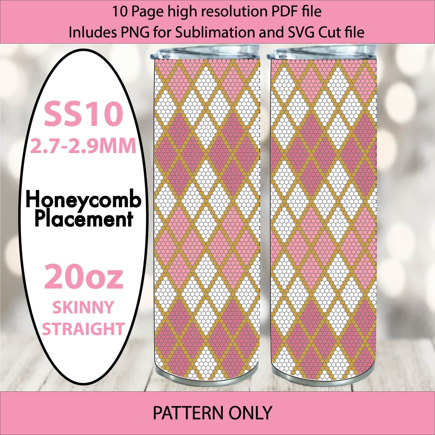 SS10 (2.7-2.9mm) Pink and Gold Argyle bling tumbler pattern,rhinestone tumblers,rhinestone patterns,bling patterns,diy,sublimation,png,svg