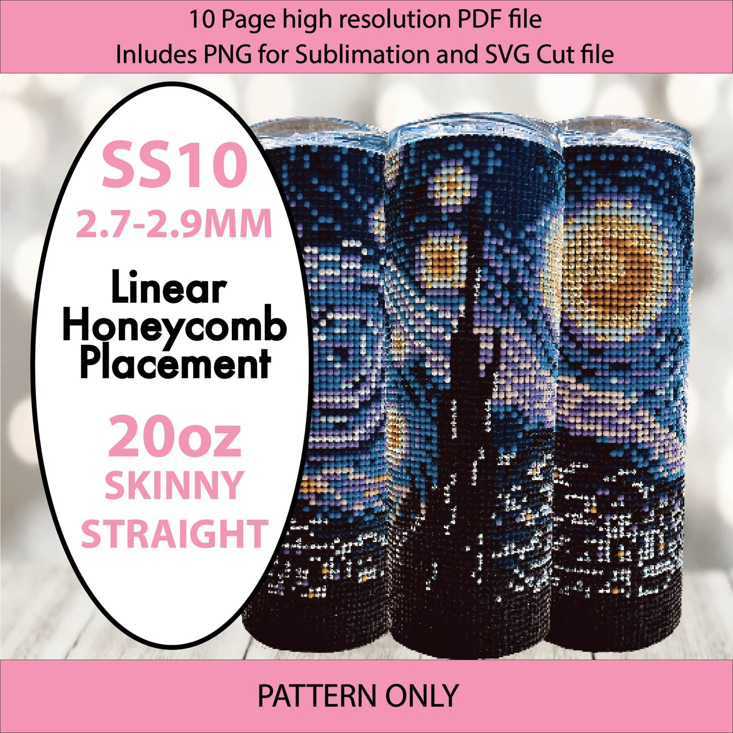 SS10 (2.7-2.9mm) Van Gogh Starry Night bling tumbler pattern,inkjoy,pdf,color graph,written pattern,linear, graph,diy,Diamond dotz,ss10,flatback crystal