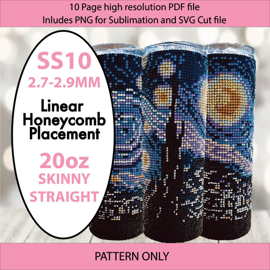 SS10 (2.7-2.9mm) Van Gogh Starry Night bling tumbler pattern,inkjoy,pdf,color graph,written pattern,linear, graph,diy,Diamond dotz,ss10,flatback crystal