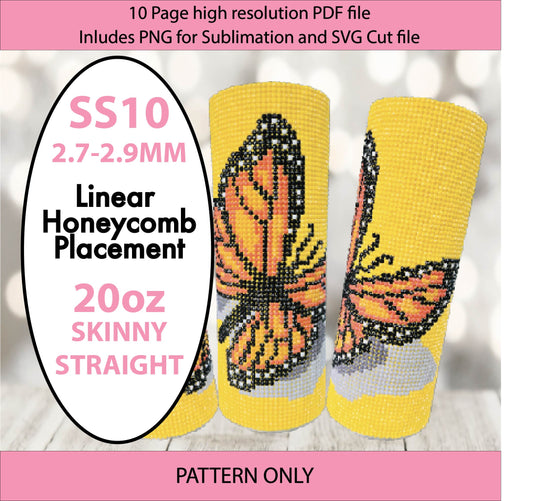 SS10 (2.7-2.9mm) Yellow Monarch Butterfly Bling Tumbler,Bling graph,graph,monarch pattern,butterfly wrap,linear placement,sublimation,gifts for her,diy