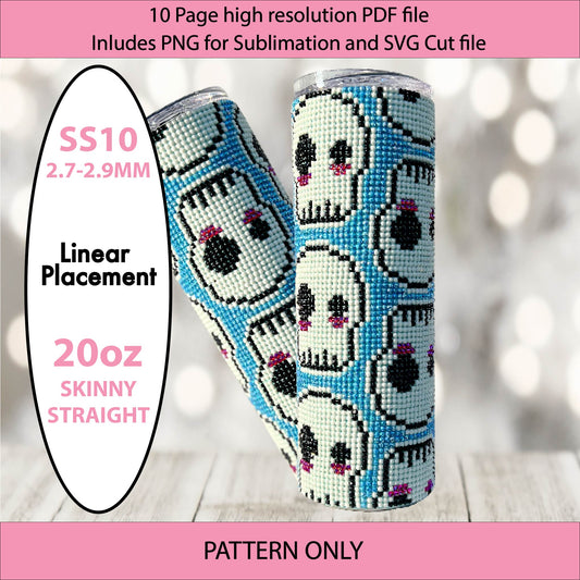 SS10 (2.7-2.9mm) Blue Repeating Skulls bling tumbler,bling pattern,bling tumbler graph,rhinestone tumbler, linear template,sugarskull,skull pattern