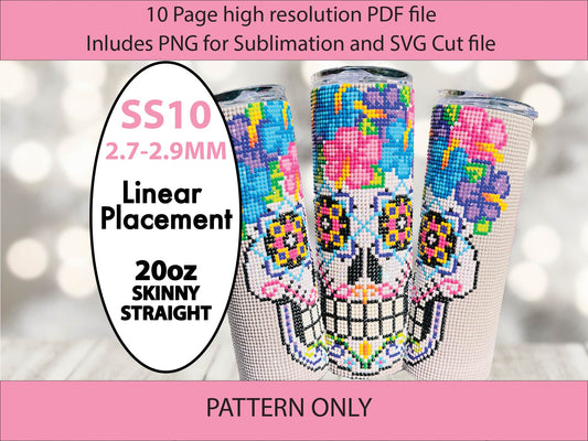 SS10 (2.7-2.9mm) Floral Sugar Skull bling tumbler,halloween,Day of the dead,bling pattern,tumbler graph,rhinestone tumbler,linear template,linear,dotz