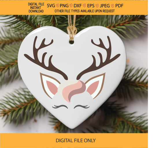 Pretty Reindeer,cute face,chocolate drip,doe,deer,christmas,gift,decals,vinyl,epoxy tumbler,personalize,SVG,PNG,jpeg,eps,dxf,Cricut,silhouette,red nose reindeer