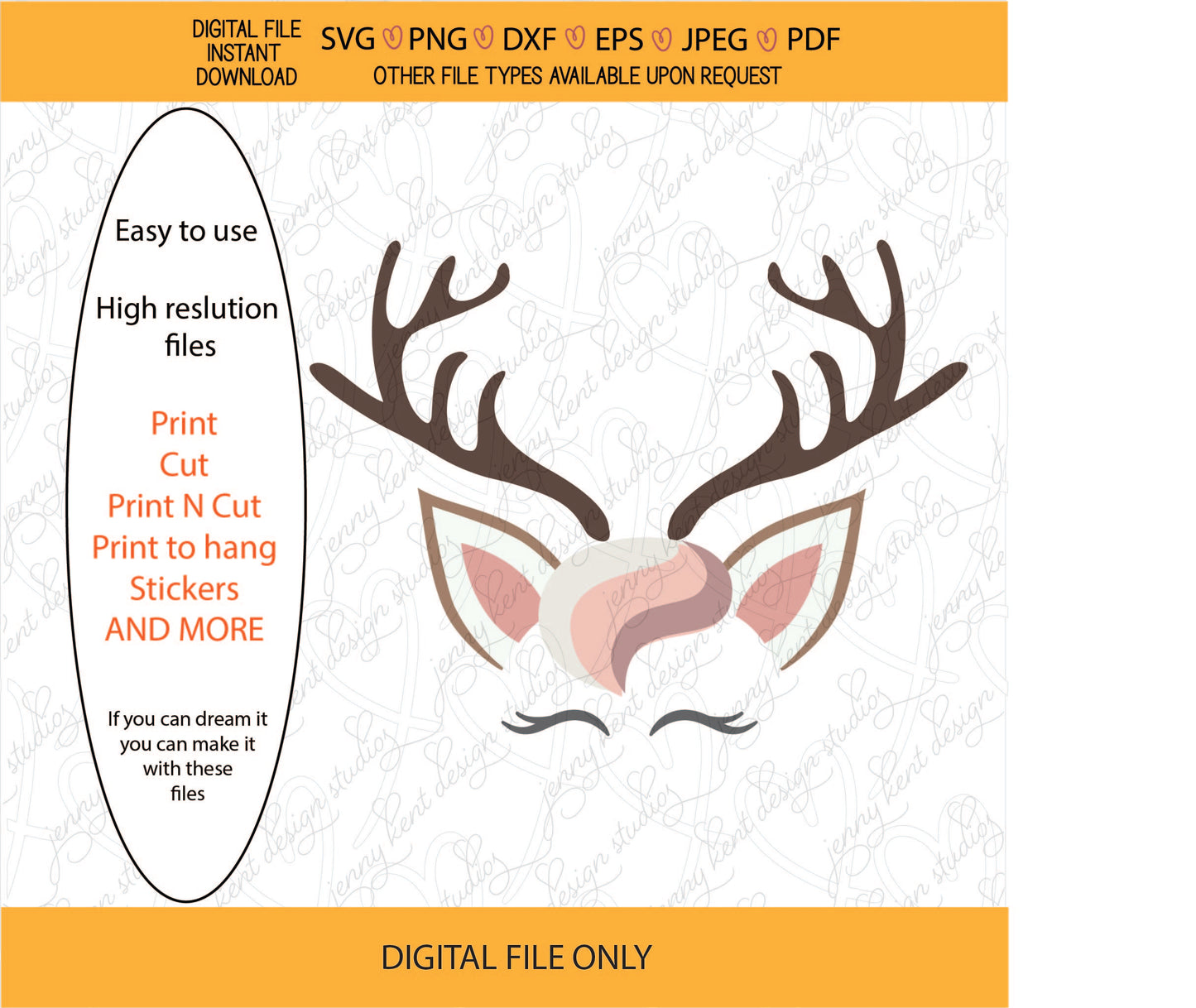 Pretty Reindeer,cute face,chocolate drip,doe,deer,christmas,gift,decals,vinyl,epoxy tumbler,personalize,SVG,PNG,jpeg,eps,dxf,Cricut,silhouette,red nose reindeer