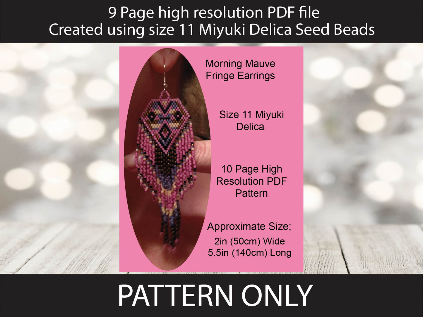 Morning Mauve brick stitch and fringe miyuki delica seed bead earring pattern,size 11 seed beads,square stitch,pattern,diy,template