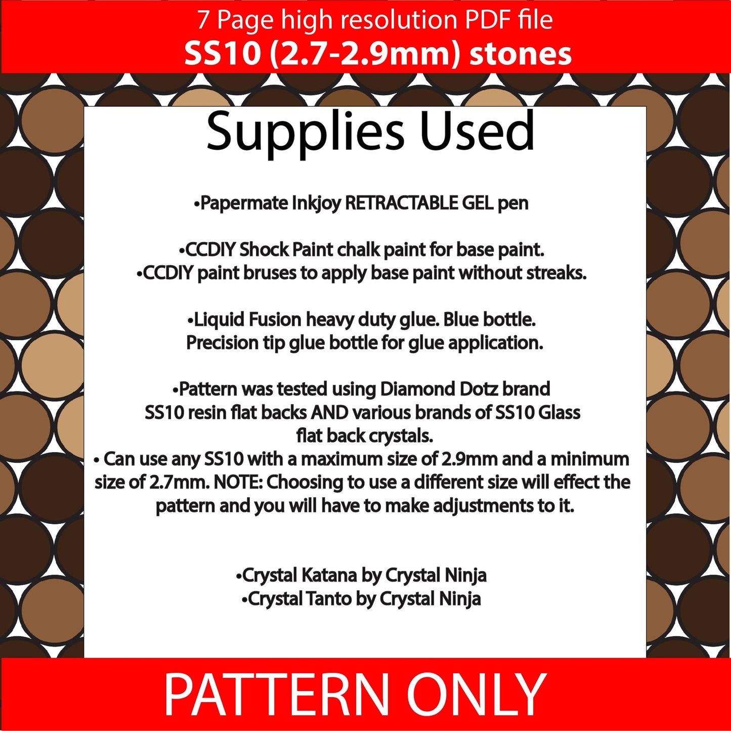 SS10 (2.7-2.9mm) Abstract brown bling pen pattern,bling pen,bling tumbler,inkjoy,crystal bling pen,pdf,color graph,written pattern, peyote,honeycomb,diy