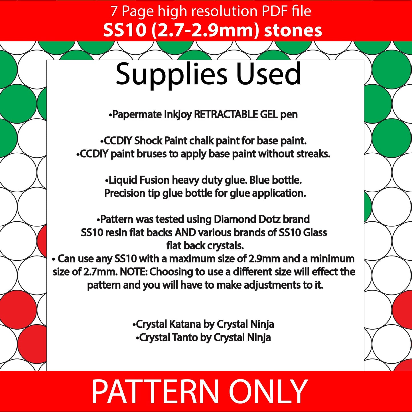 SS10 (2.7-2.9mm) Red white green ombre bling pen graph,bling template,rhinestone pattern, bling pen wrap,PDF,full color pattern,honeycomb,christmas,dotz,diy