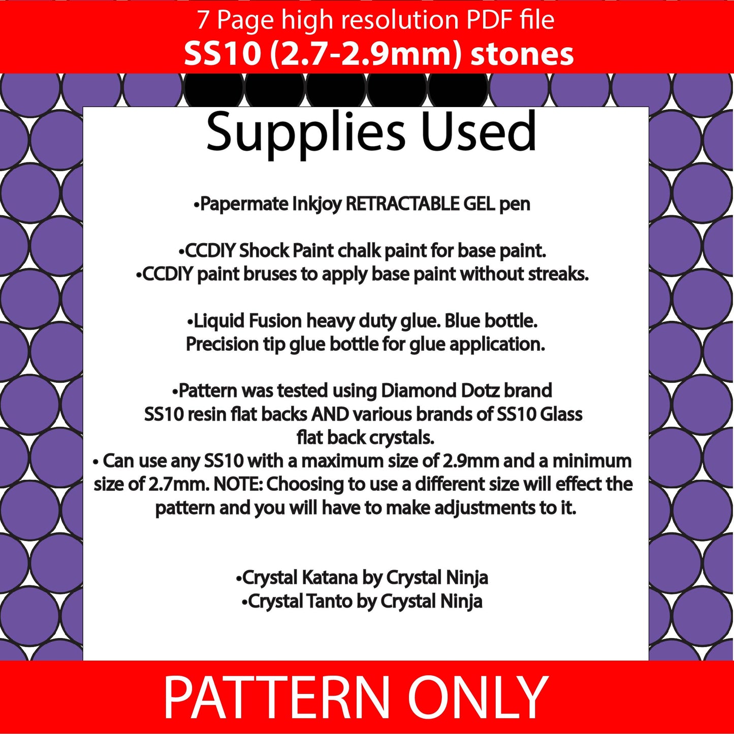 SS10 (2.7-2.9mm) Purple Crayon bling pen template,rhinestone pen pattern,rhinestone template,diy,dotz