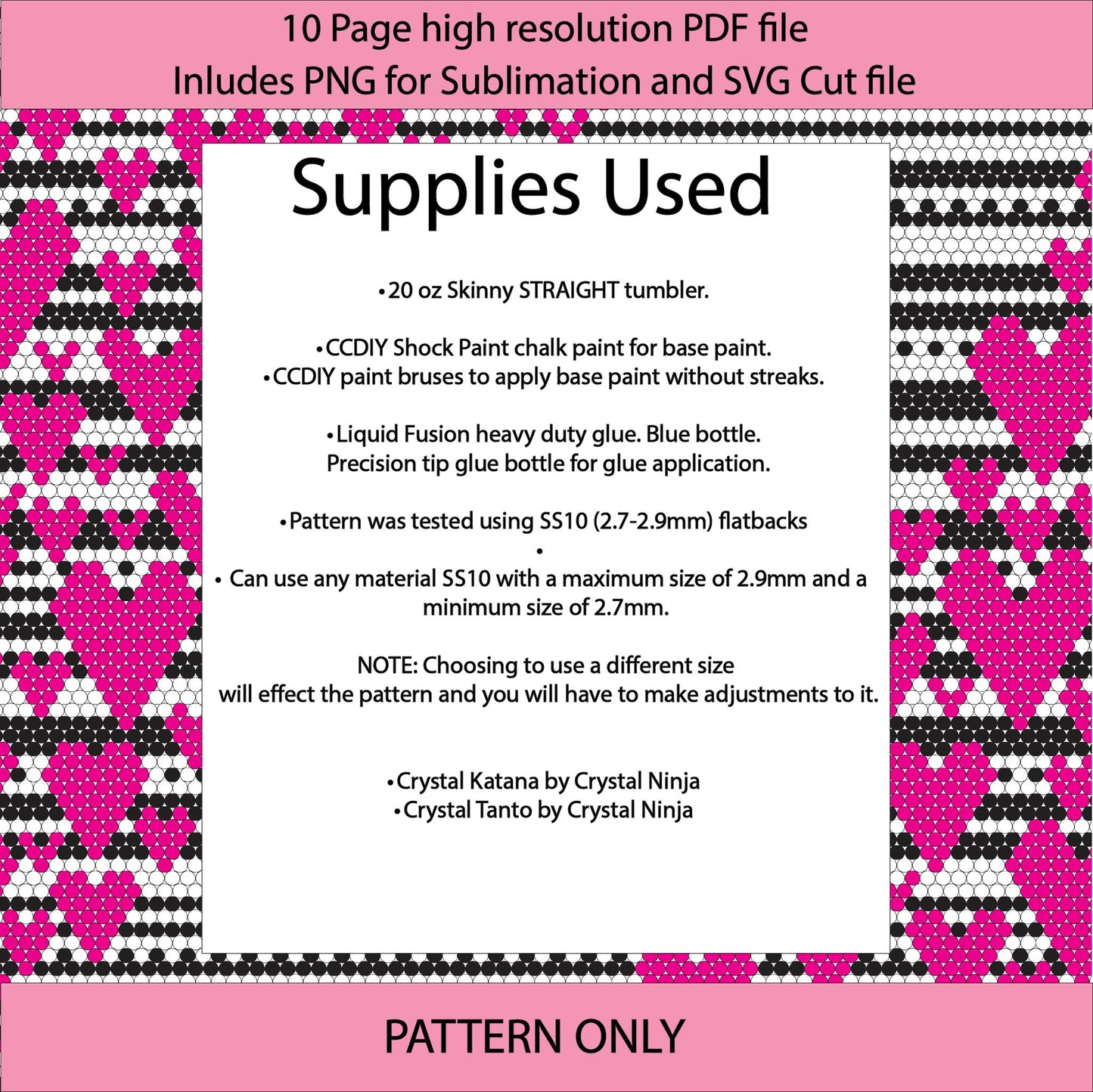 SS10 (2.7-2.9mm) Hot Pink Serape Hearts bling tumbler,bling pattern,tumbler graph,rhinestone tumbler,honeycomb template,dotz,valentines day,pink serape,heart template