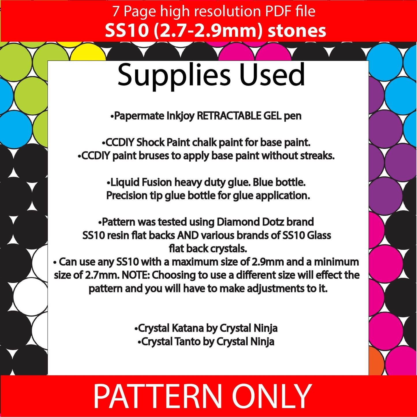 SS10 (2.7-2.9mm) White leopard neon rainbow bling pen pattern,bling pen,bling tumbler,inkjoy,crystal bling pen,pdf,peyote,honeycomb,diy,template,ss10