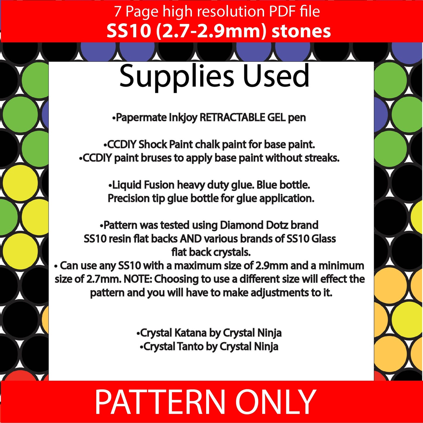 SS10 (2.7-2.9mm) Daisy chain Black bling pen pattern,bling tumbler,inkjoy,crystal bling pen,pdf,color graph,written pattern,peyote,honeycomb,diy,Diamond