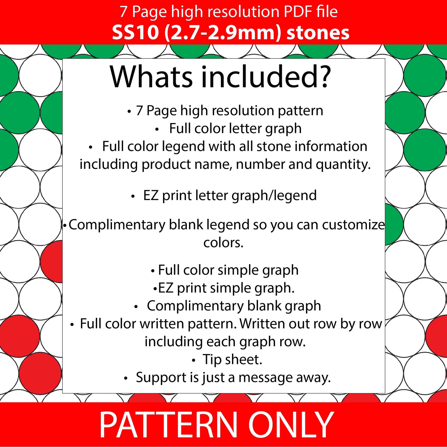SS10 (2.7-2.9mm) Red white green ombre bling pen graph,bling template,rhinestone pattern, bling pen wrap,PDF,full color pattern,honeycomb,christmas,dotz,diy