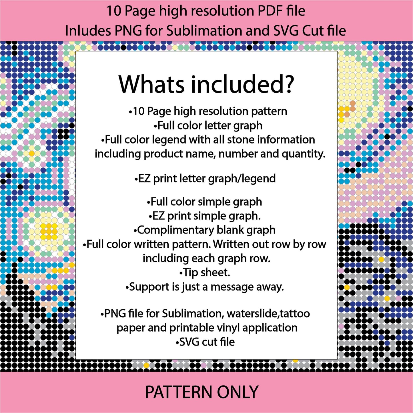 SS10 (2.7-2.9mm) Van Gogh Starry Night bling tumbler pattern,inkjoy,pdf,color graph,written pattern,linear, graph,diy,Diamond dotz,ss10,flatback crystal