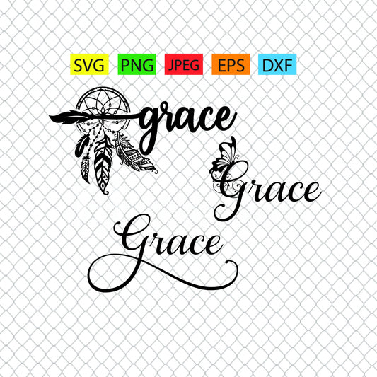 Grace, 3 pack of assorted designs version 1, svg,png,jpeg,eps,dxf, Cricut, silhouette, vinyl decals,tshirts,epoxy tumblers, script,tshirt