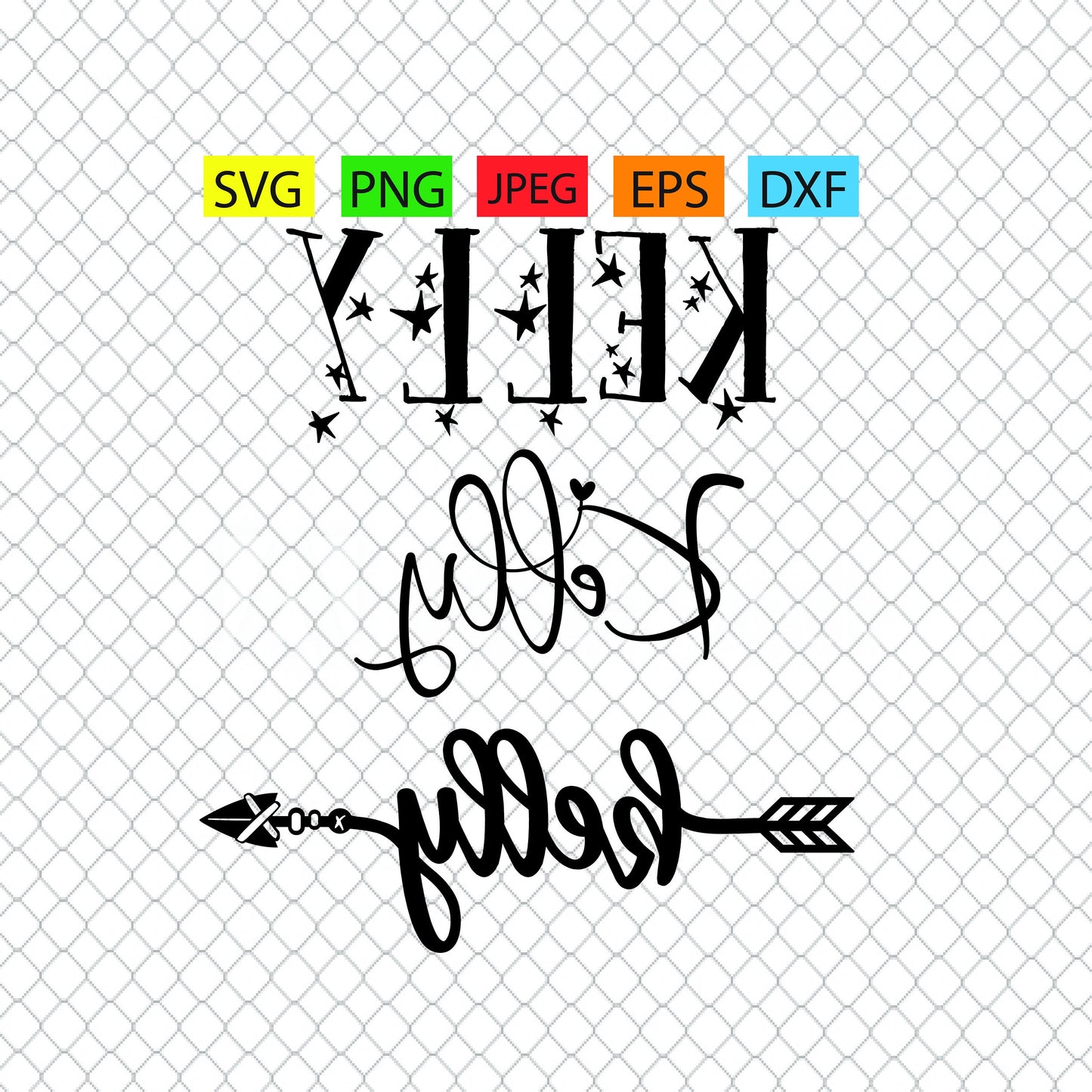 Kelly, 3 pack of assorted designs version 1, svg,png,jpeg,eps,dxf, Cricut, silhouette, vinyl decals,tshirts,epoxy tumblers, script,tshirt