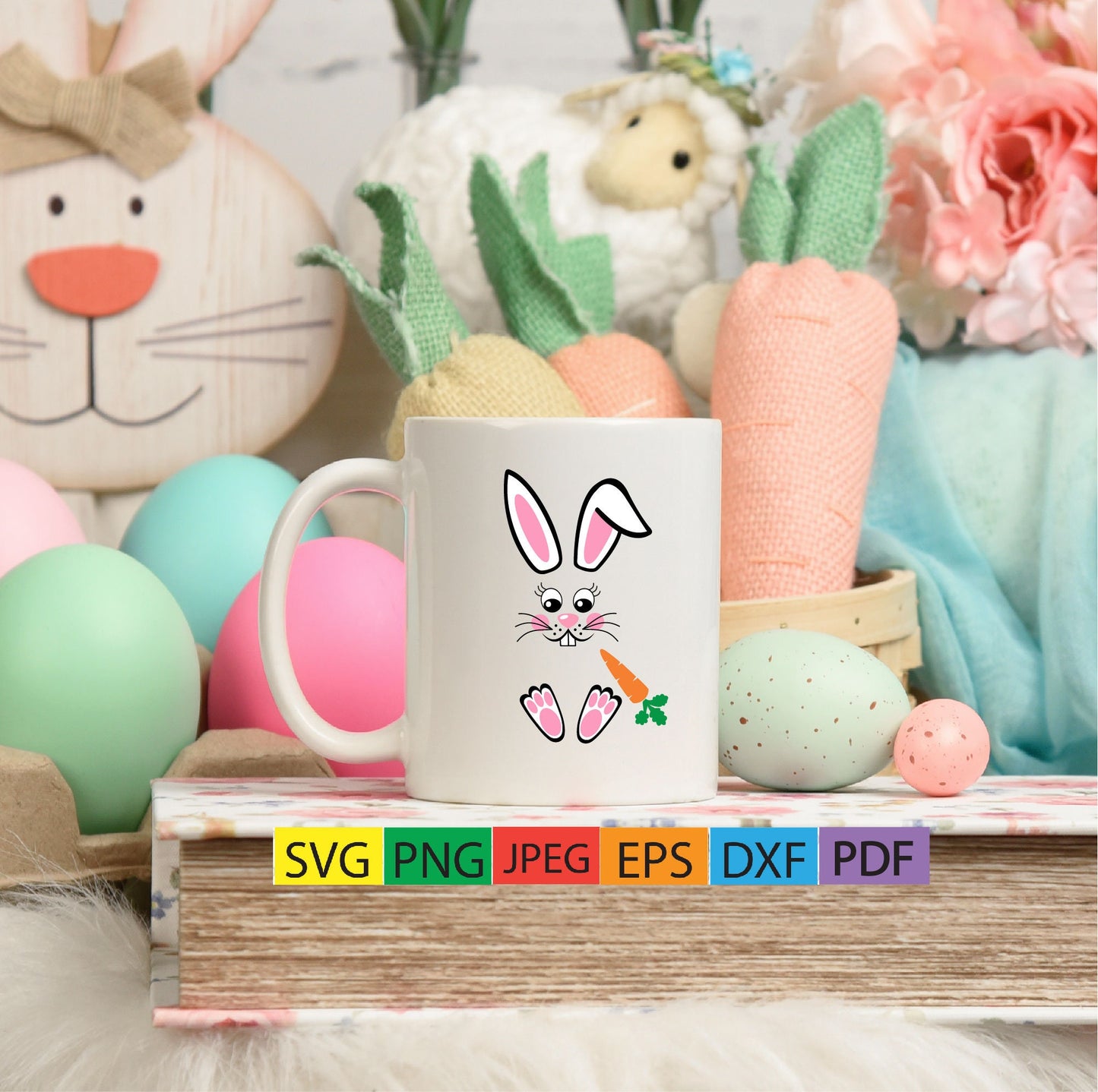 Easter bunny face,ears,feet,rabbit,holiday,basket,easter basket,cute,pink,carrot,decal,vinyl,cricut,silhouette,svg,png,eps,dxf,jpg,pdf,print