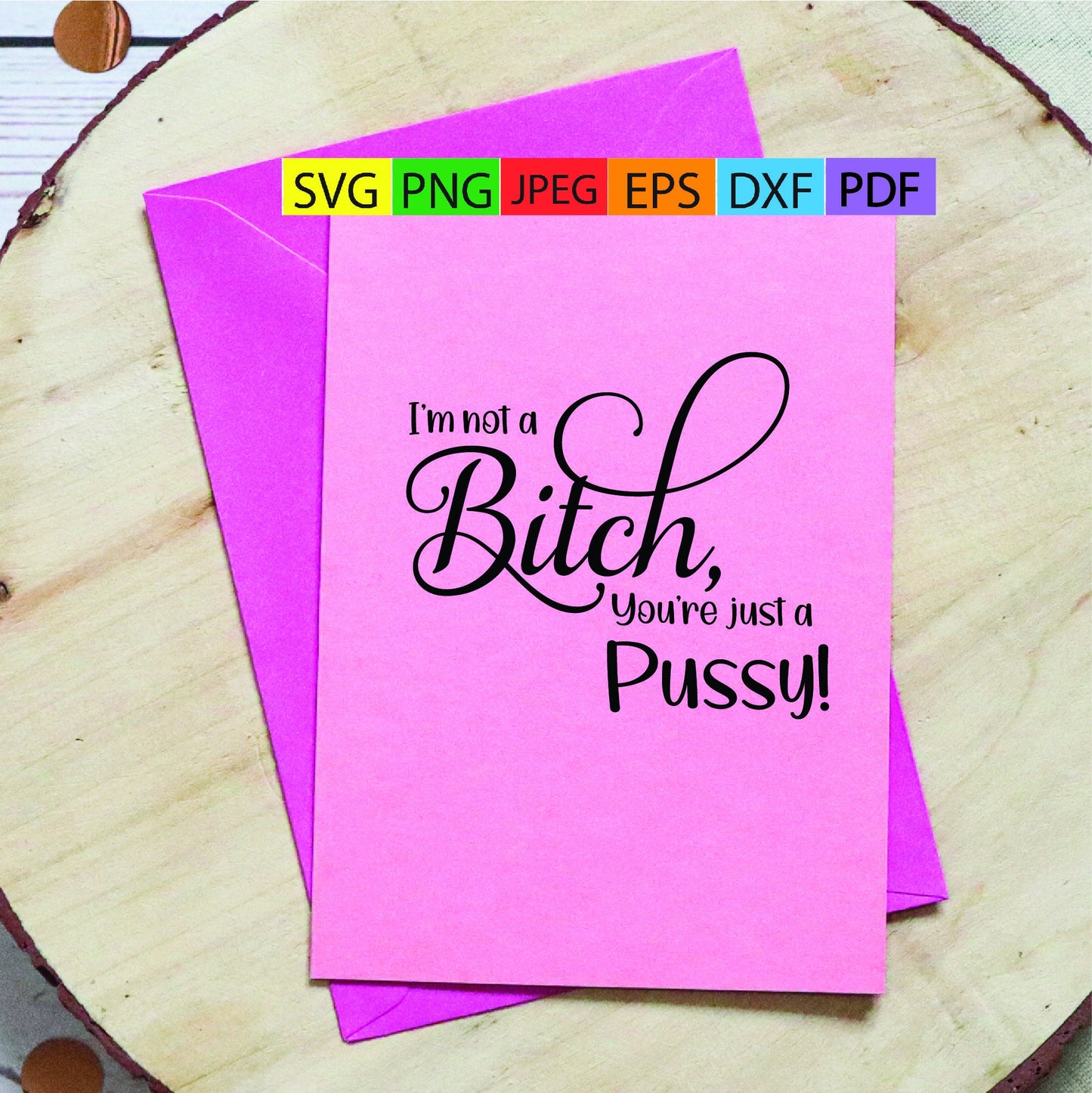 I'm not a bitch,you're just a pussy,jpeg,svg,png,dxf,eps,pdf,cut file,custom,sarcastic,feminist,feminism,funny,bachelorette,vinyl,cricut,fun