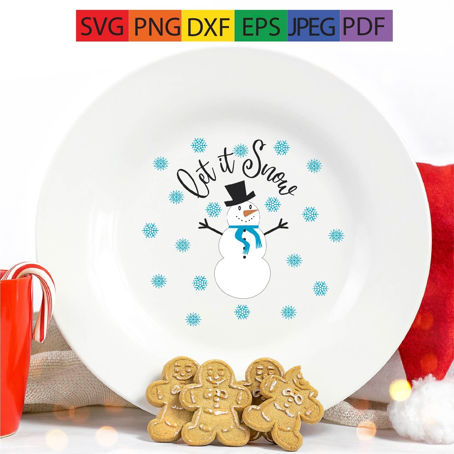 Let it snow, frosty,snowman,winter,snowflakes,santa,Christmas,icicles,top hat, scarf, carrot nose,svg,png,dxf,pdf,jpeg,eps,cricut,silhouette