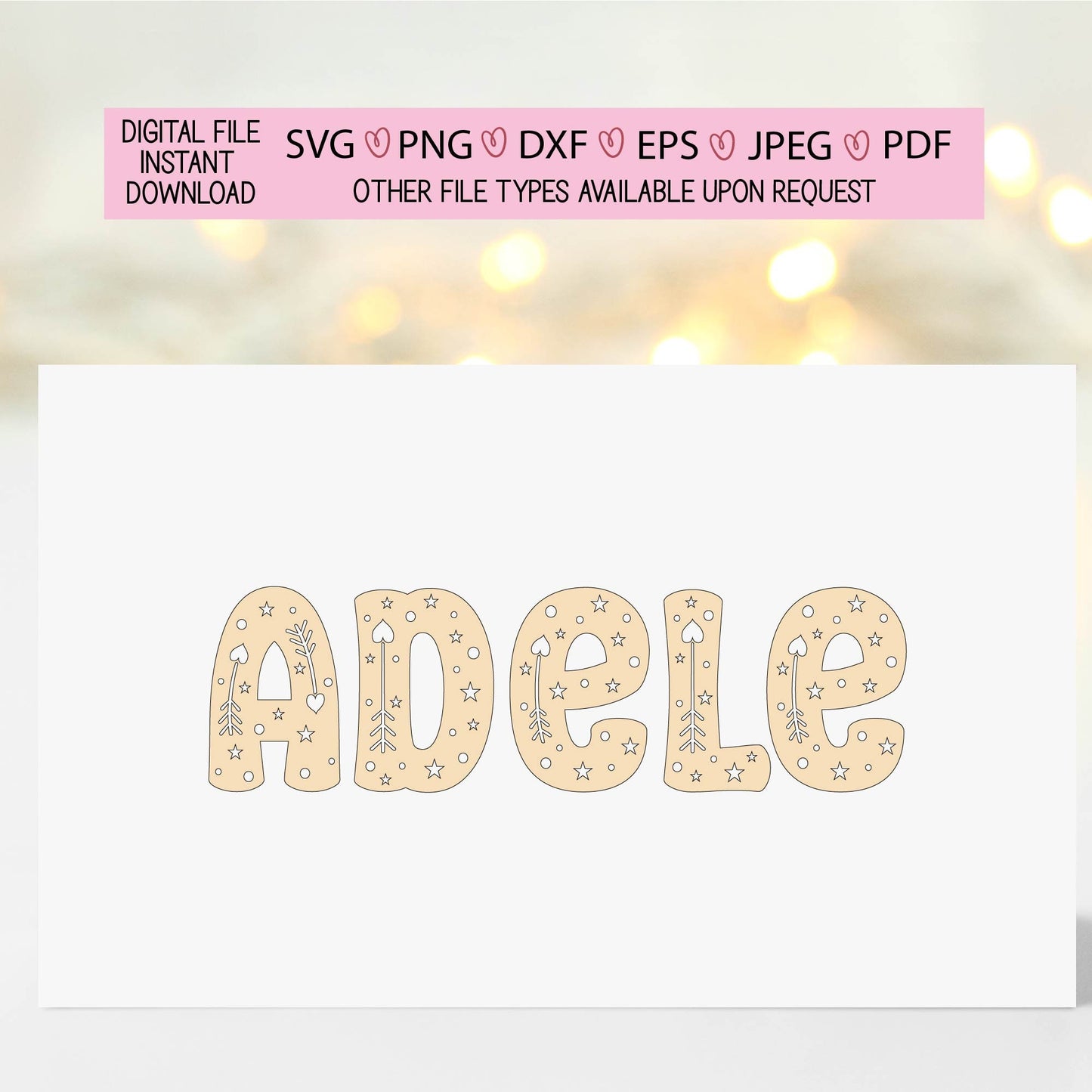 Adele,ready to cut file 3 pack, personalize, customize,r eady to use, assorted fonts, svg, png, jpeg, dxf, eps, silhouette, cricut, sublimation, waterslide, diy