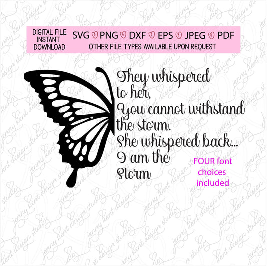 I am the storm,butterfly,monarch,empowerment,girl power,strength,storm clouds,growth,ocean,waves,png,pdf,dxf,svg,jpeg,cut file,cricut,tattoo