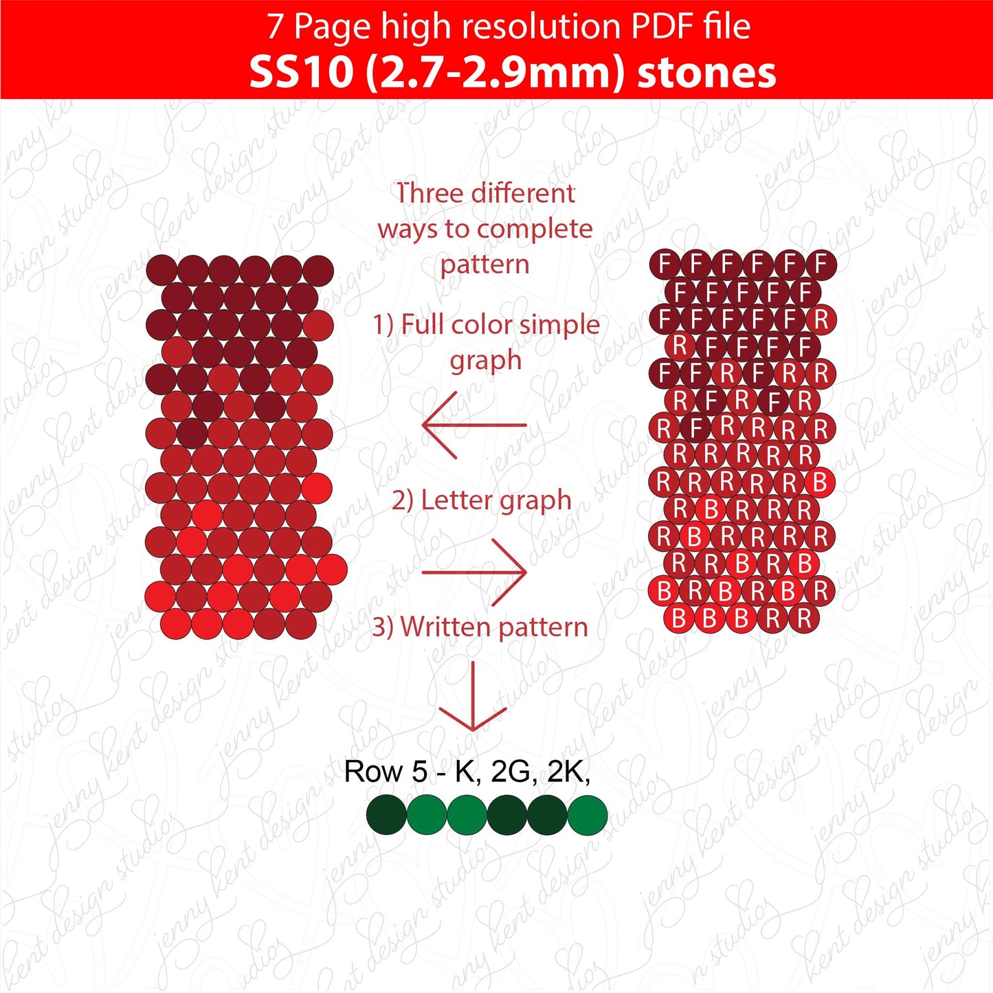 SS10 (2.7-2.9mm) Red white green ombre bling pen graph,bling template,rhinestone pattern, bling pen wrap,PDF,full color pattern,honeycomb,christmas,dotz,diy